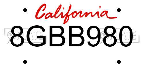8GBB980 California License Plate