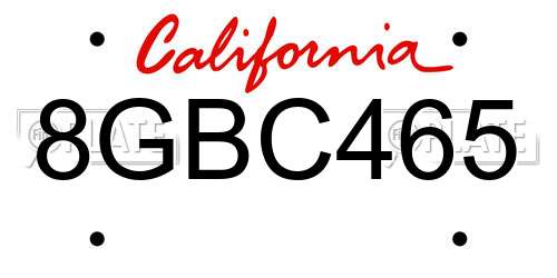 8GBC465 California License Plate