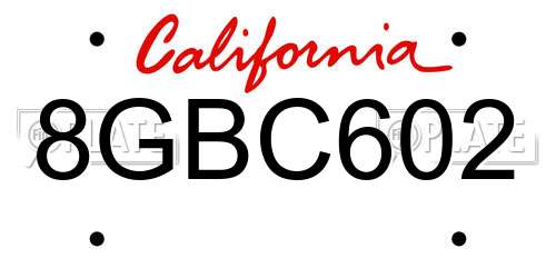 8GBC602 California License Plate