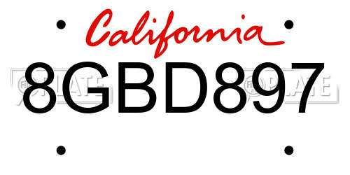 8GBD897 California License Plate