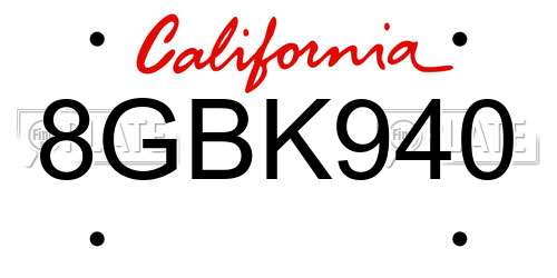 8GBK940 California License Plate