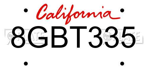 8GBT335 California License Plate