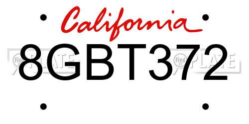 8GBT372 California License Plate