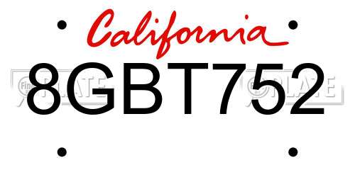 8GBT752 California License Plate