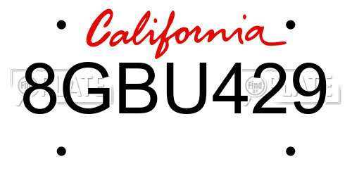 8GBU429 California License Plate
