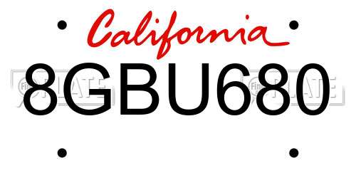 8GBU680 California License Plate