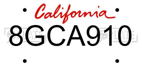 8GCA910 California License Plate