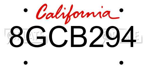 8GCB294 California License Plate