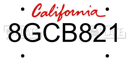 8GCB821 California License Plate