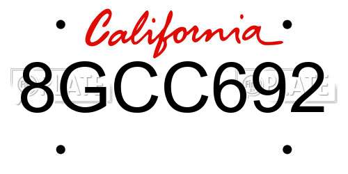 8GCC692 California License Plate