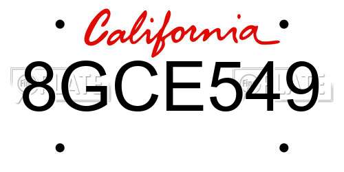 8GCE549 California License Plate