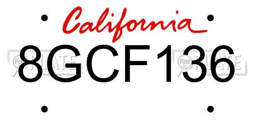 8GCF136 California License Plate