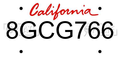 8GCG766 California License Plate
