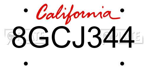 8GCJ344 California License Plate