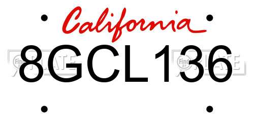 8GCL136 California License Plate
