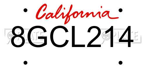 8GCL214 California License Plate