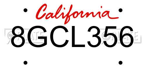 8GCL356 California License Plate