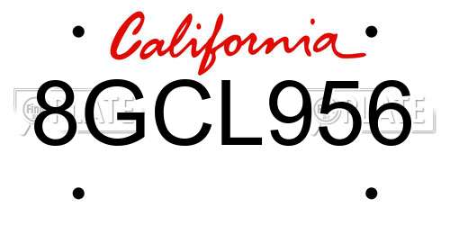 8GCL956 California License Plate