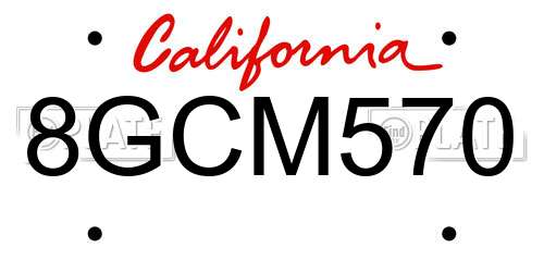 8GCM570 California License Plate