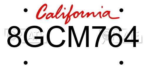 8GCM764 California License Plate
