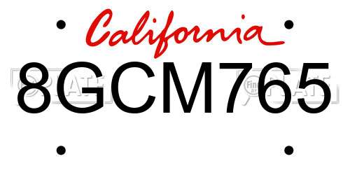 8GCM765 California License Plate