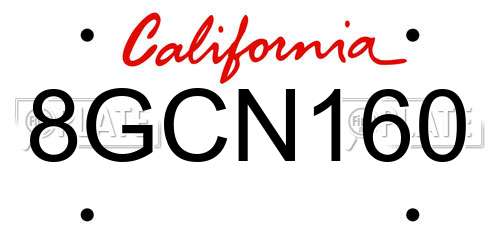8GCN160 California License Plate