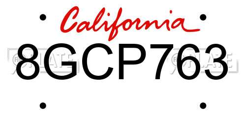8GCP763 California License Plate