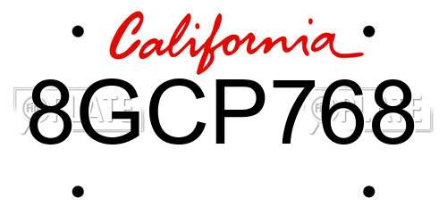 8GCP768 California License Plate