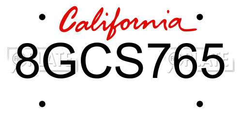 8GCS765 California License Plate