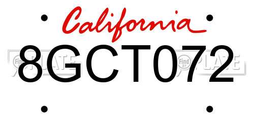 8GCT072 California License Plate
