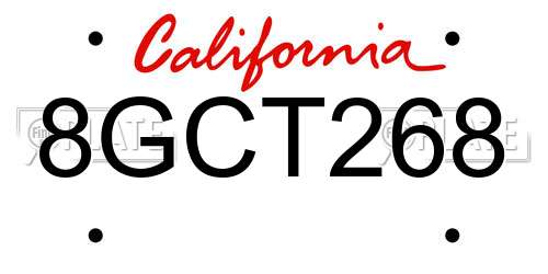 8GCT268 California License Plate