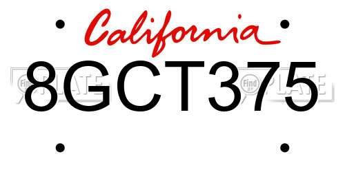 8GCT375 California License Plate