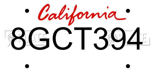 8GCT394 California License Plate