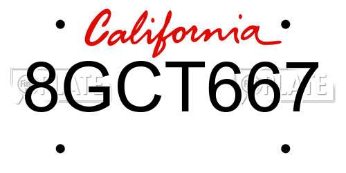 8GCT667 California License Plate