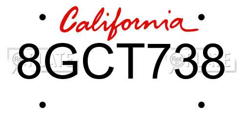 8GCT738 California License Plate