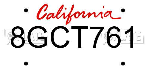 8GCT761 California License Plate