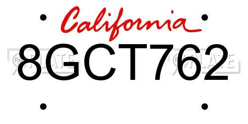 8GCT762 California License Plate