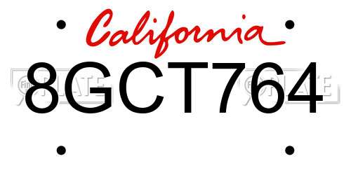 8GCT764 California License Plate