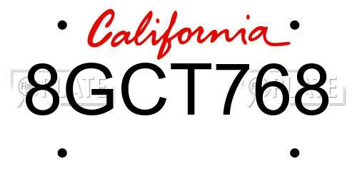8GCT768 California License Plate