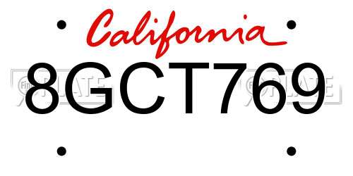 8GCT769 California License Plate
