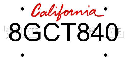 8GCT840 California License Plate