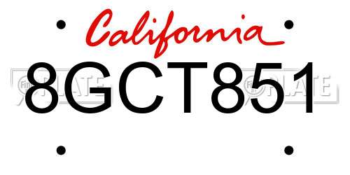 8GCT851 California License Plate