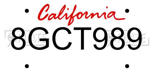 8GCT989 California License Plate