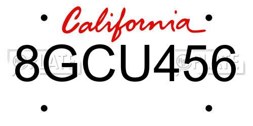 8GCU456 California License Plate
