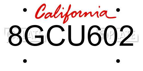 8GCU602 California License Plate