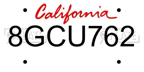 8GCU762 California License Plate