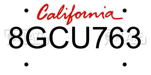 8GCU763 California License Plate