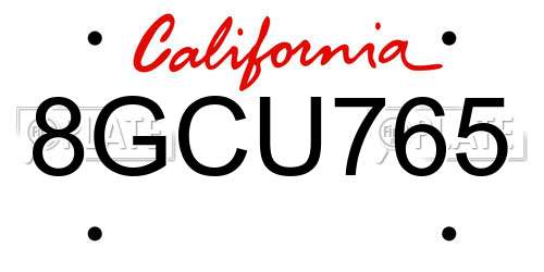 8GCU765 California License Plate