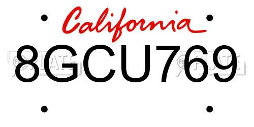 8GCU769 California License Plate