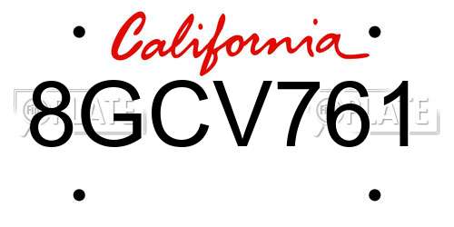 8GCV761 California License Plate